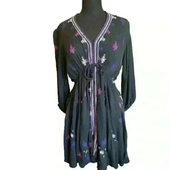 Free People Embroidered Peasant Long Sleeve Boho Dress Embroidered Tunic Top SP - Picture 1 of 6